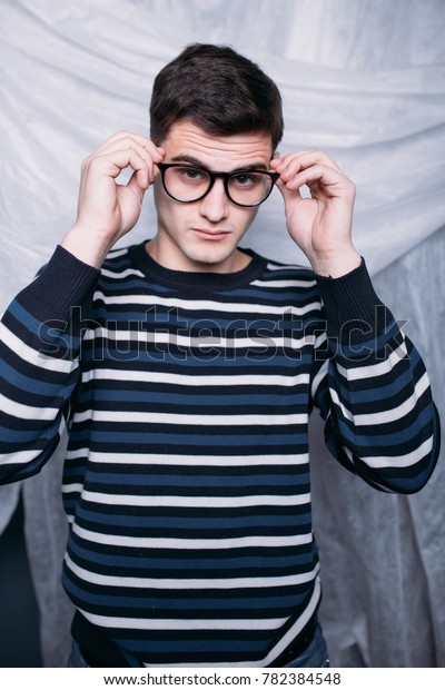 Attractive Man Brunette Short Hair Glasses People Stock Image