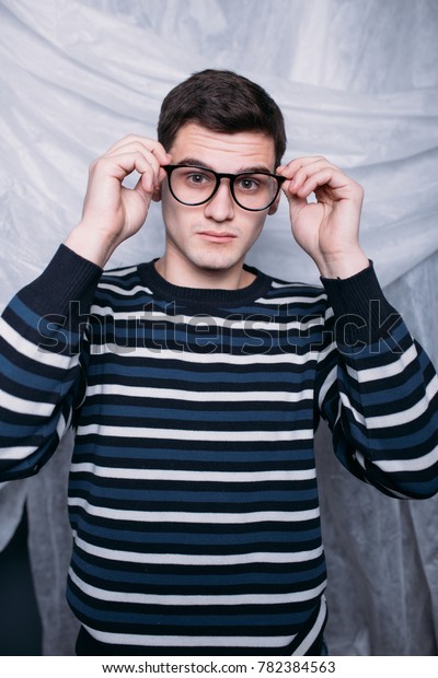 Attractive Man Brunette Short Hair Glasses People Stock Image