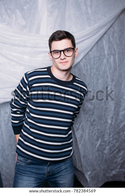 Attractive Man Brunette Short Hair Glasses Stock Image Download Now