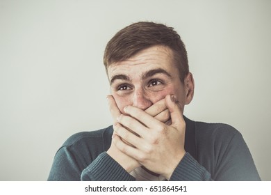 Attractive Man Closes His Mouth Looking Stock Photo 651864541 ...