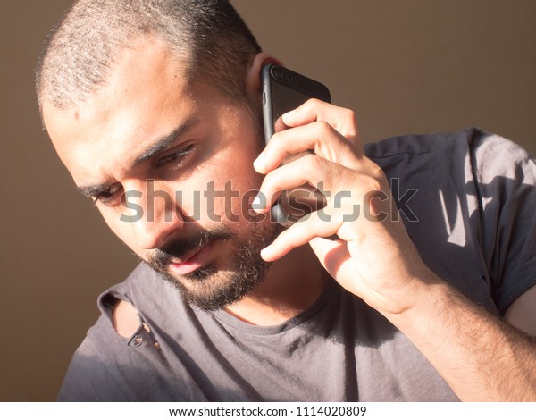 Attractive Man Short Hair Beard Talking Stock Photo Edit Now