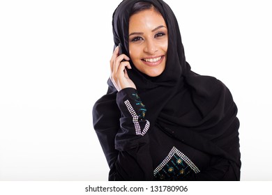 Attractive Modern Muslim Woman Talking On Cell Phone