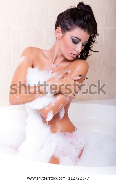 400px x 620px - Attractive Naked Girl Enjoys Bath Soap Stock Photo (Edit Now ...