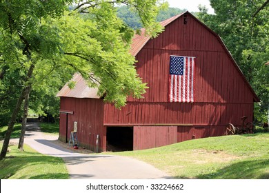 Attractive Red Barn With An American Flag