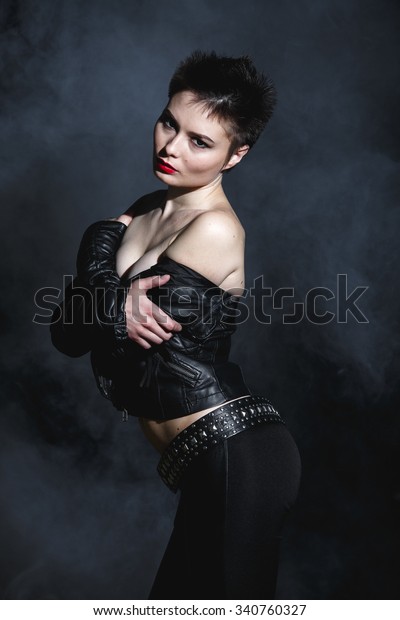 Attractive Sexy Girl Short Hair Black Stock Photo Edit Now 340760327