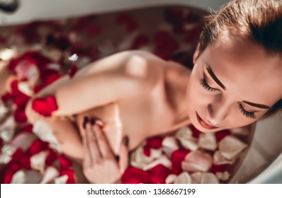 Attractive Sexy Woman Lying Naked Bath Stock Photo