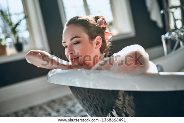 Attractive Sexy Woman Lying Naked Bath Stock Photo 1368666491