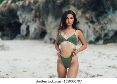 white and green swimsuit