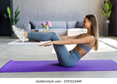 Attractive Slim Girl Sportswear Doing Abs Stock Photo 2193152449 ...