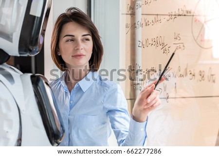 Attractive smart girl is working with android