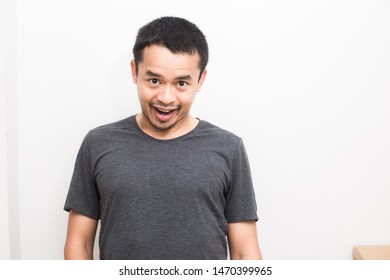 Attractive smiling asian handsome men wear casual shirt on white background