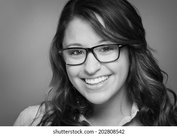 Attractive Smiling Young Woman Black And White Headshot