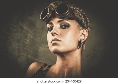 Attractive Steampunk Girl Wearing Googles