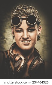 Attractive Steampunk Girl Wearing Googles