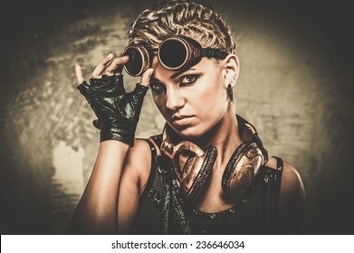 Attractive Steampunk Girl Wearing Googles