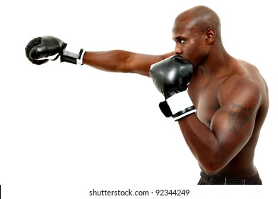 Attractive Thirty Something Black Male Boxer Over White Background.