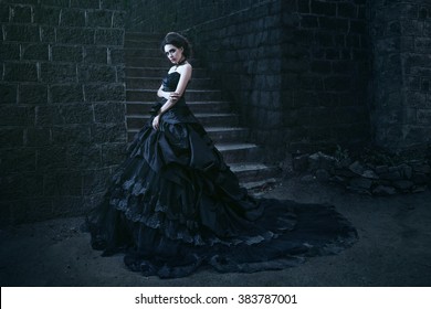 Attractive woman in black dress