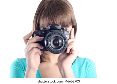 Attractive Woman Camera On White Background Stock Photo 46662703 ...