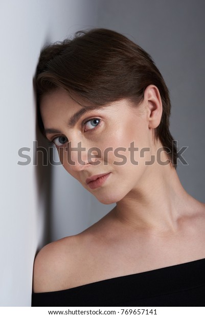 Attractive Woman Portrait Lean Head Wall Stock Photo 769657141 ...