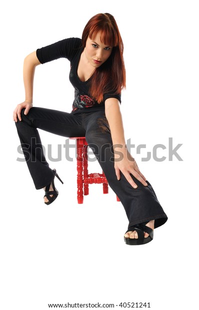 Attractive Woman Red Hair Red Chair Stock Photo Edit Now 40521241