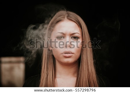 Similar – Image, Stock Photo Pretty blond girl with long hair smoking