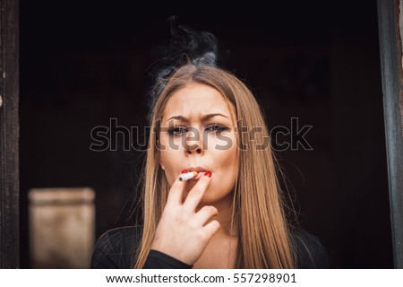 Similar – Image, Stock Photo Pretty blond girl with long hair smoking