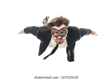 attractive young businessman in vintage aviation goggles falling isolated on white - Powered by Shutterstock