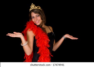 Attractive Young Classy Woman, Beauty Contest, Pageant Winner.  Studio Shot, Black Background.