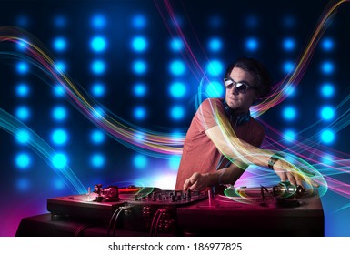 Attractive Young Dj Mixing Records Colorful Stock Photo 186977825 ...