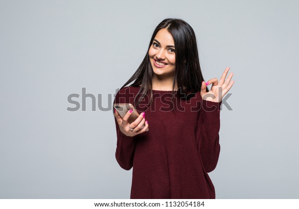 Attractive Young Girl Winking Showing Ok Stock Photo 1132054184 