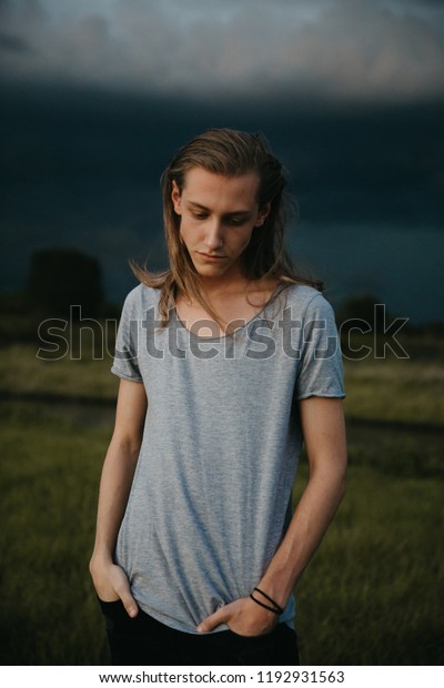 Attractive Young Male Model Man Bun Stock Photo Edit Now 1192931563
