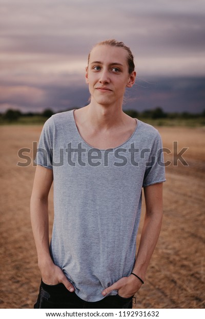 Attractive Young Male Model Man Bun Stock Photo Edit Now 1192931632