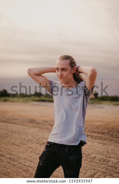 Attractive Young Male Model Man Bun Stock Photo Edit Now 1192931947