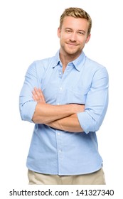 Attractive Young Man With Arms Folded On White Background