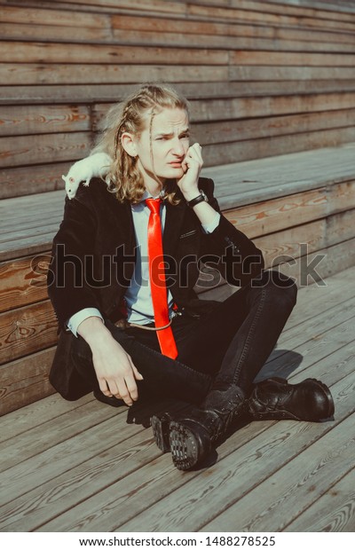 Attractive Young Man Long Blonde Hair Stock Photo Edit Now