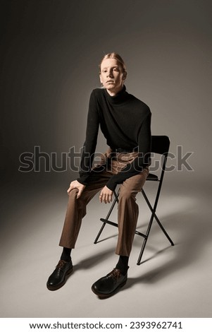 Similar – Image, Stock Photo Charming non binary looking through ring lamp near eyeshadow