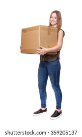 Attractive Young Woman Carrying Moving Boxes.