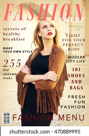Attractive young woman on fashion magazine cover. Fashionable lifestyle concept. - Shutterstock ID 470889995