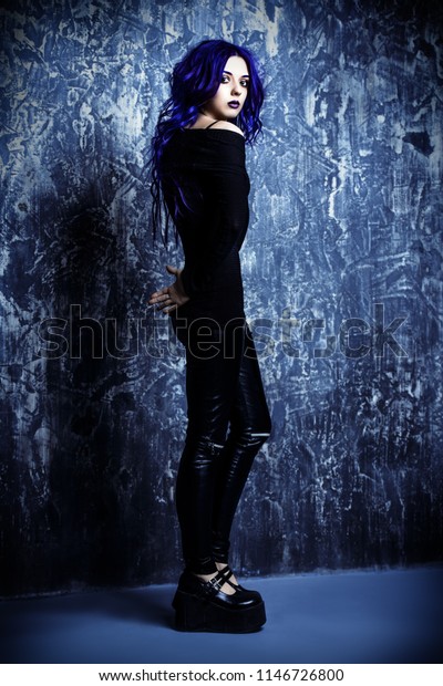Attractive Young Woman Purple Hair Dressed Stock Photo Edit