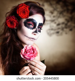 Attractive Young Woman With Sugar Skull Makeup