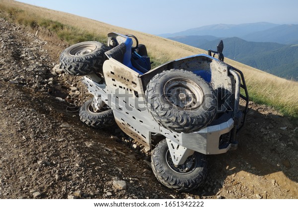 ATV 4x4 crash. Crash during fast ride on a\
quad motorbike. Extreme sport\
motion.