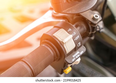 atv controls close-up. switches on the handlebar of the ATV - Shutterstock ID 2199018425