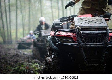 Atv During Off Road Rally In The Forest