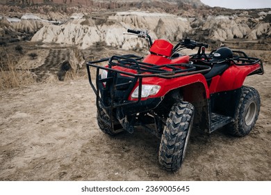 ATV Quad Bike in front of mountains landscape in Turkey. High quality photo