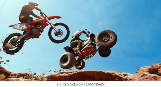 ATV Rider in the action with motocross  rider.