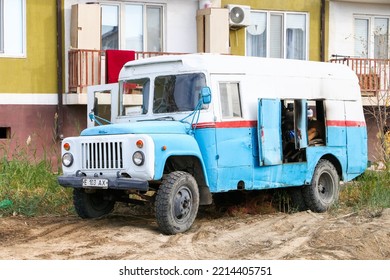 Atyrau, Kazakhstan - October 14, 2022: Mobile Emergency Repair, Electrical Measuring And Testing Station PGES ARTK-M Mounted On A GAZ-53 Truck Chassis In The City Street.