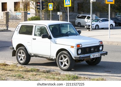 Atyrau, Kazakhstan - October 4, 2022: Compact Offroad Car Lada 4x4 In The City Street.