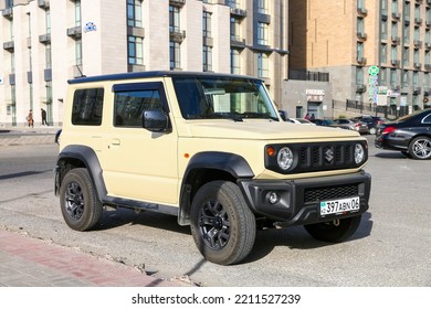 Atyrau, Kazakhstan - October 4, 2022: Little Offroad Car Suzuki Jimny In The City Street.