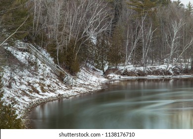 Au Sable River During Winter In Oscoda, Michigan