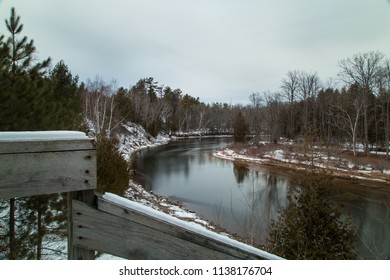 Au Sable River Lookout During Winter In Oscoda, Michigan